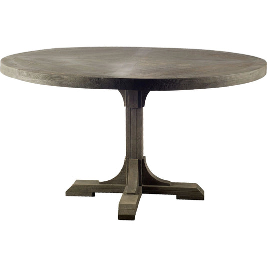 Barrett Round Dining Table by Mercana in brown. Made from mango wood in a rustic style.