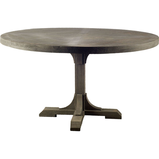 Barrett Round Dining Table by Mercana in brown. Made from mango wood in a rustic style.