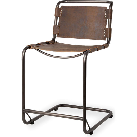 013 None | Unknown | Berbick Leather Seat Bar Stool by Mercana in black. Made from leather, iron in a rustic style.
