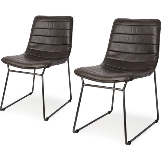 Thornton Dining Chair (Set of 2) by Mercana in dark brown. Made from faux-leather in a modern style.