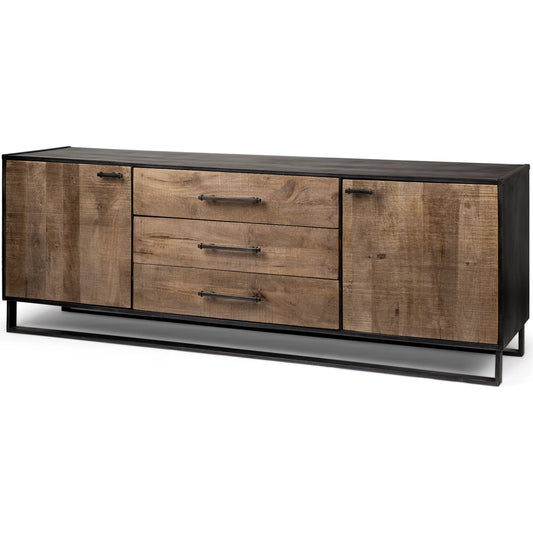 Alvin Sideboard by Mercana in medium brown. Made from mango wood in a modern style.