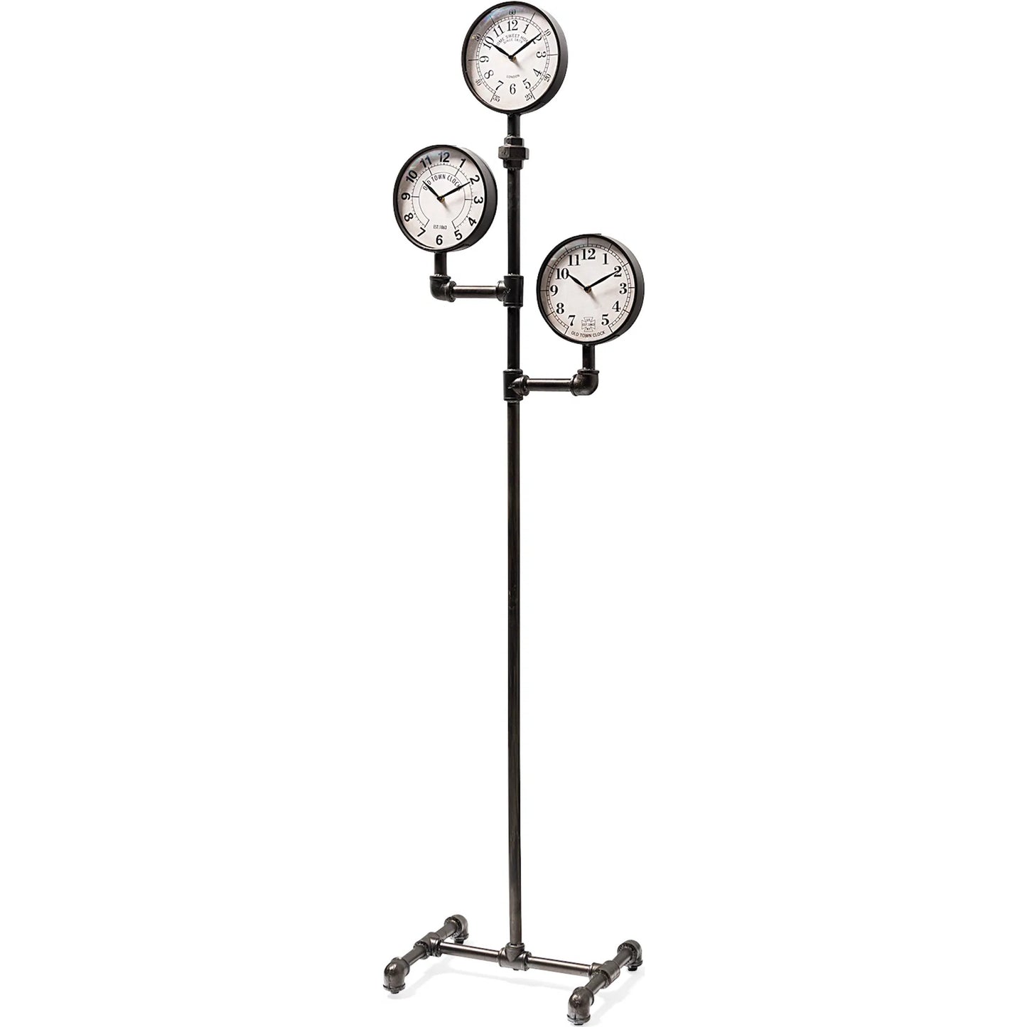 001 SR-387943 | Primary Silo | Trifect Iron Pipe Three Face Floor Clock by Mercana in black. Made from metal in a modern style.
