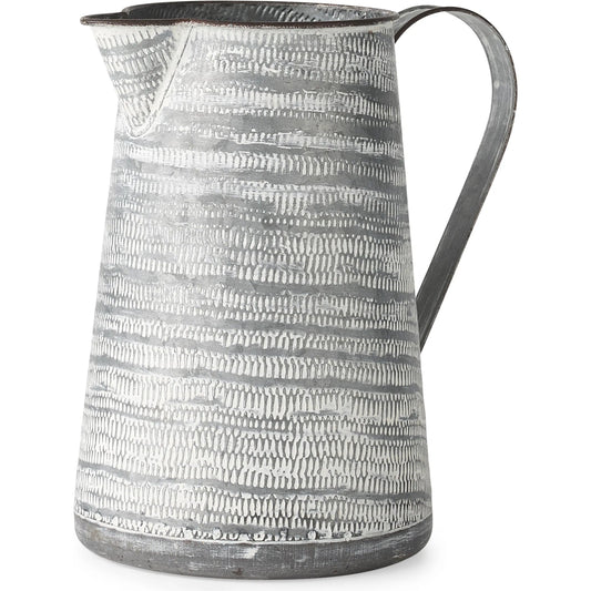 Serena I Textured Jug by Mercana in gray, white. Made from metal in a cottage & farmhouse style.
