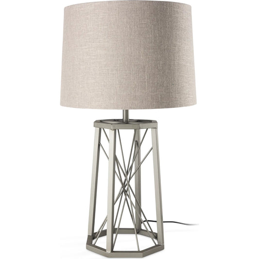 Raen Table Lamp by Mercana in beige. Made from metal in a rustic style.