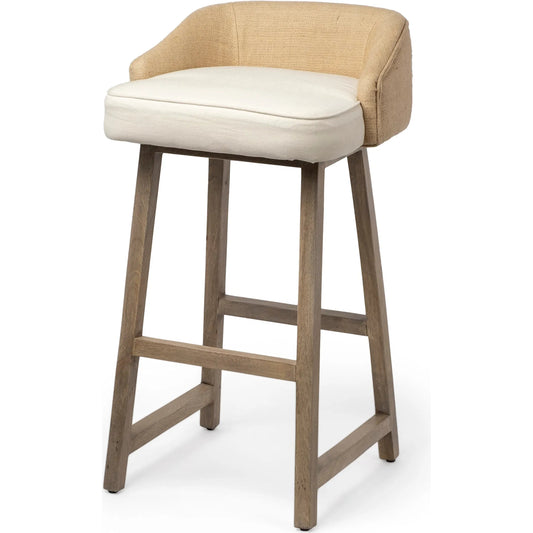 Monmouth Upholstered Seat Bar/Counter Stool by Mercana in cream, weathered brown. Made from wood, fabric, jute in a coastal style.