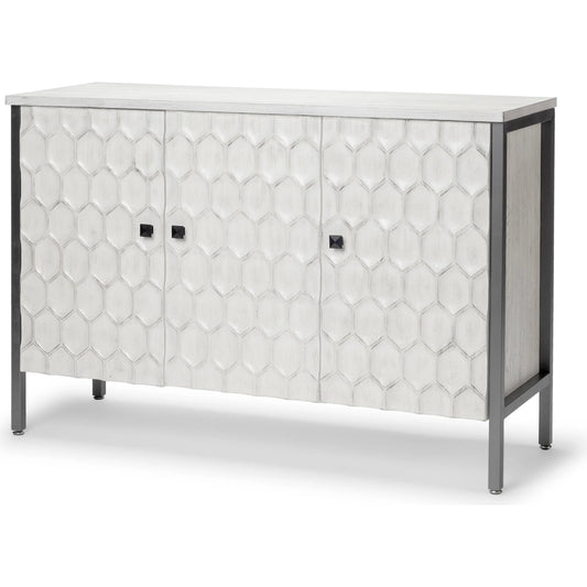 Savannah Gray Accent Cabinet - 3 Door by Mercana in rustic white, matte black. Made from wood, iron in a modern style.