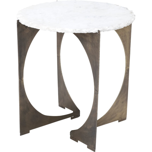 Reinhold End/Side Table by Mercana in white, antique gold. Made from marble, metal in a modern style.