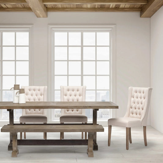 Mackenzie Dining Chair by Mercana. Made from wood, linen in a transitional style.