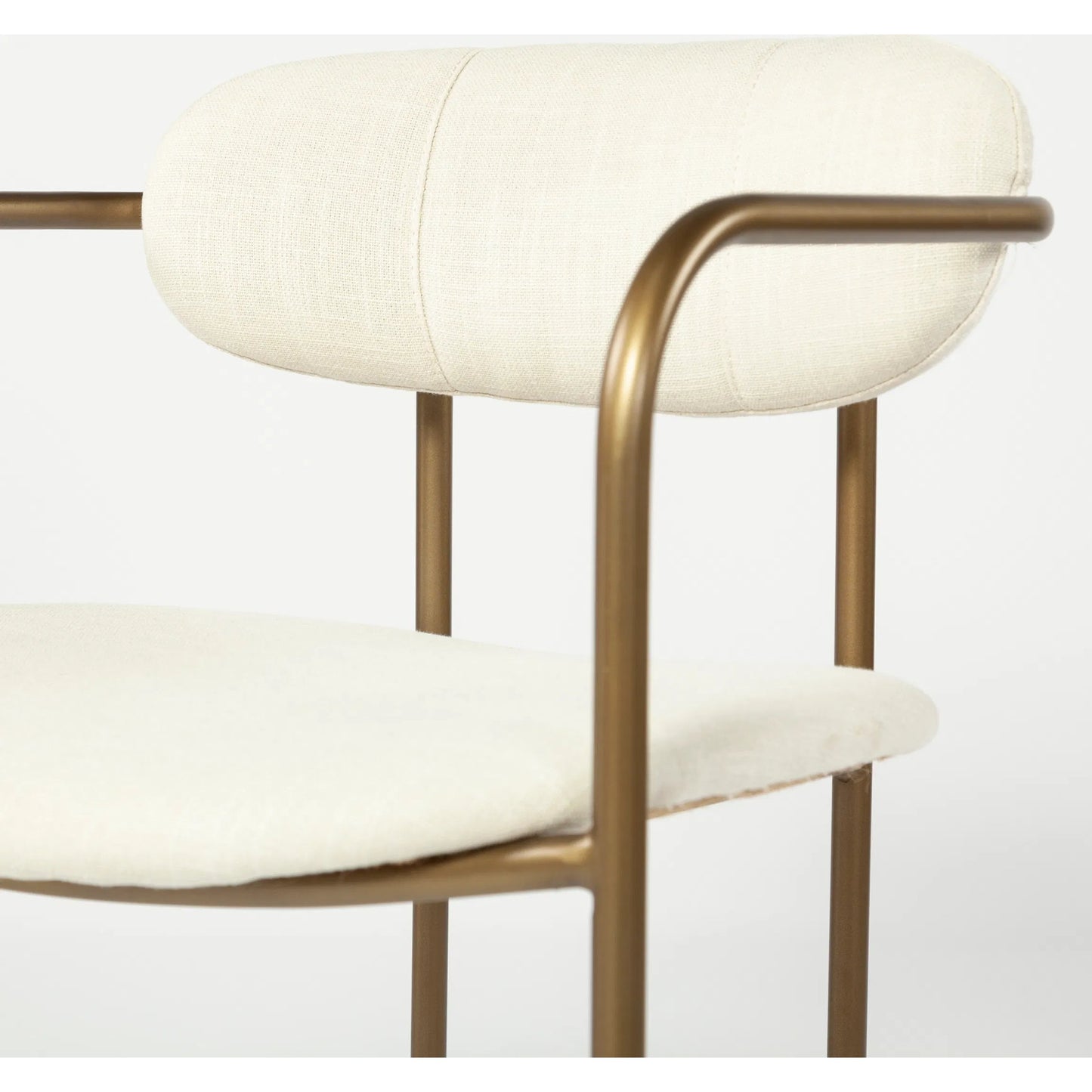 006 SR-387755 | Closeup | Parker Upholstered Dining Chair (Set of 2) by Mercana in white, gold. Made from fabric, metal in a modern style.