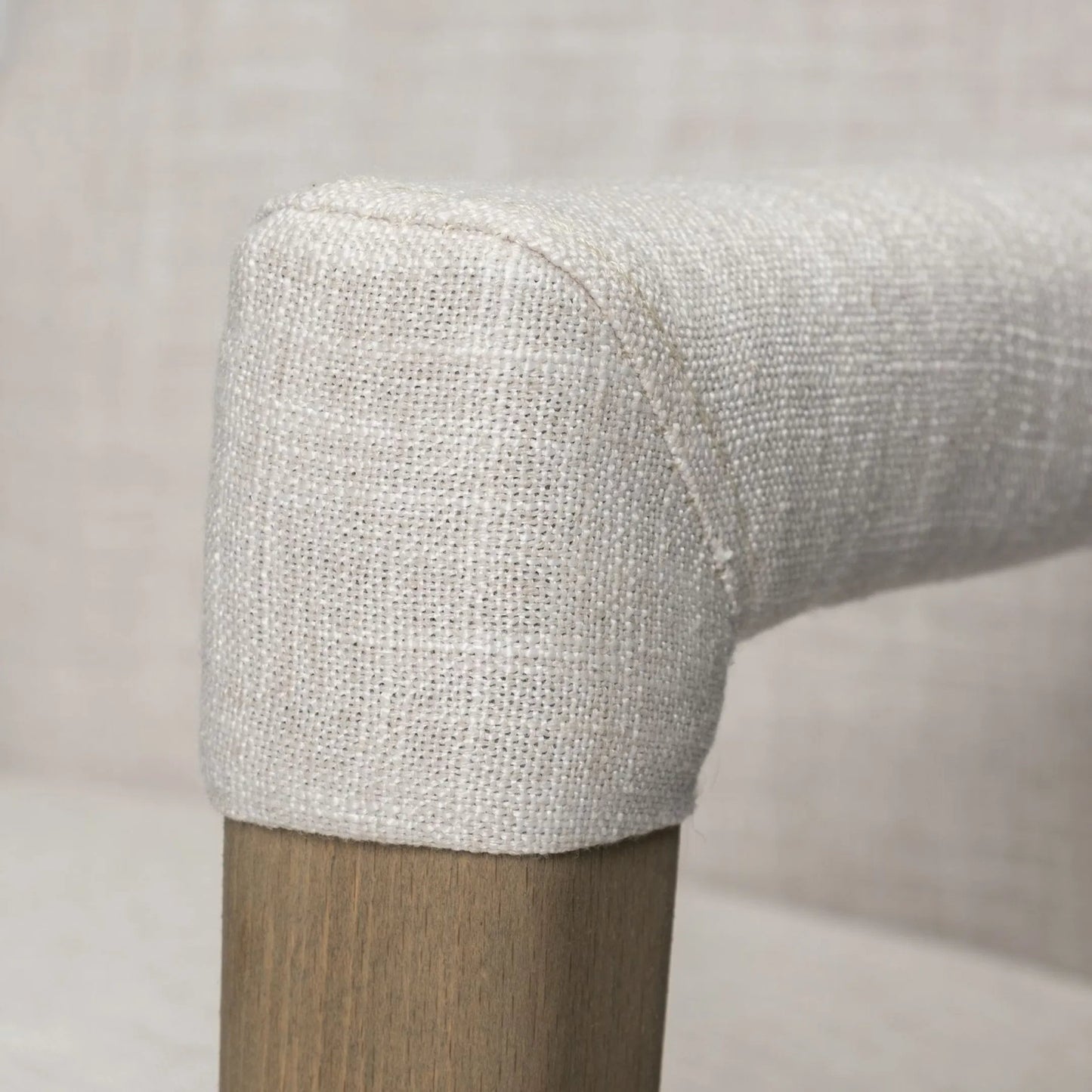 006 SR-387815 | Closeup | Palisades Dining Chair by Mercana in cream, light brown. Made from wood, fabric in a modern style.