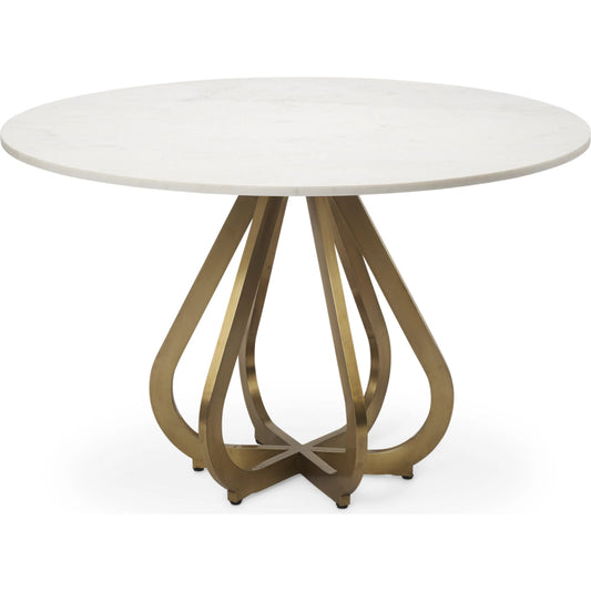 Laurent Dining Table by Mercana in white, brass. Made from marble, metal in a modern style.