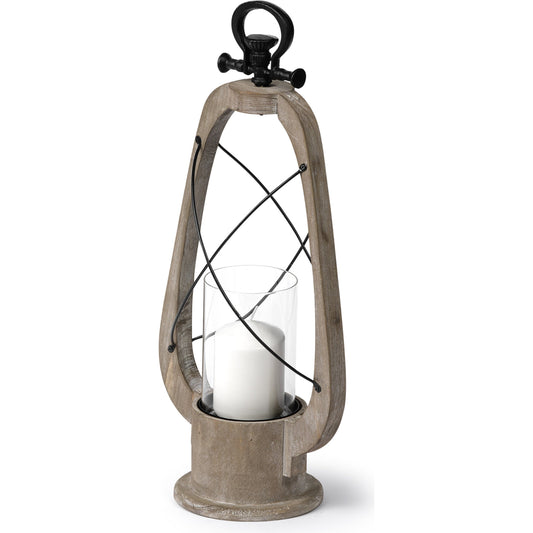 Zain Wooden Vintage Inspired Candle Holder Lantern by Mercana in natural. Made from unique in a coastal style.