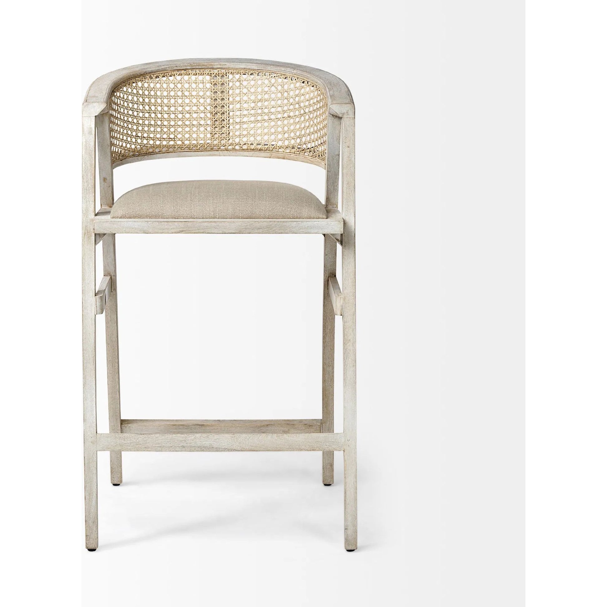 Tabitha Upholstered Seat Bar/Counter Stool by Mercana in blonde. Made from unique in a coastal style.