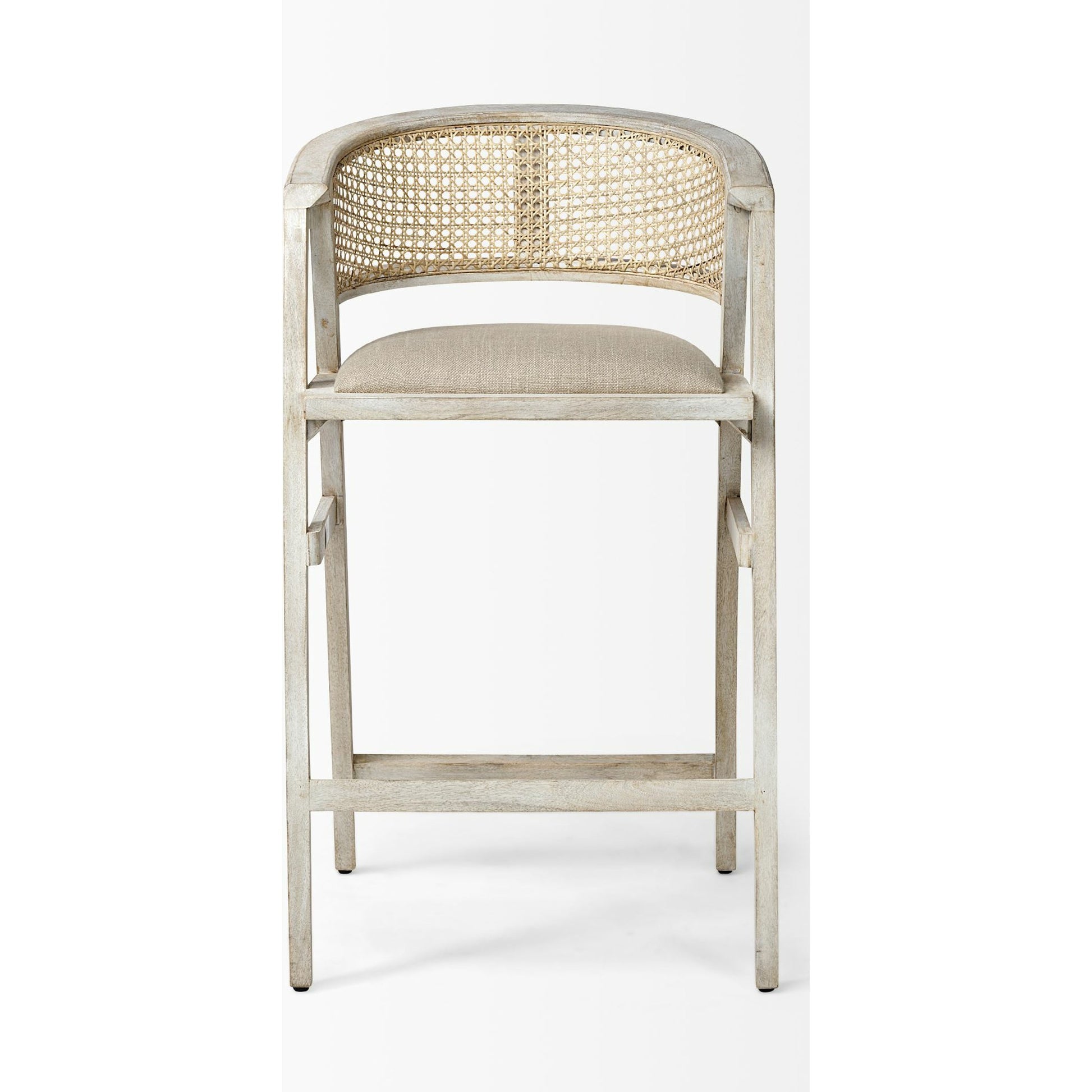 Tabitha Upholstered Seat Bar/Counter Stool by Mercana in blonde. Made from unique in a coastal style.