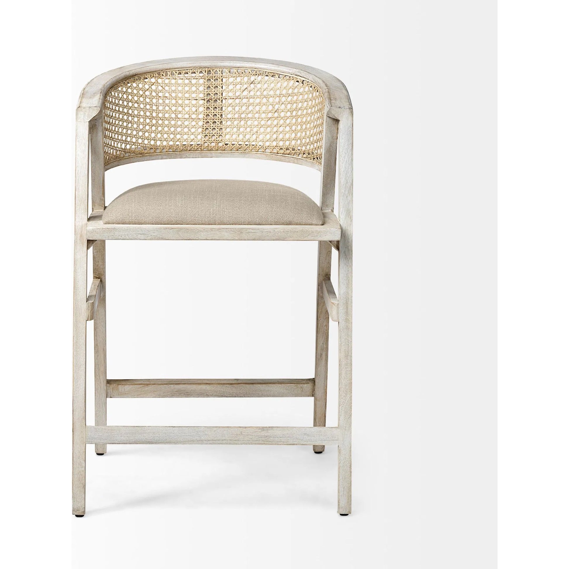 Tabitha Upholstered Seat Bar/Counter Stool by Mercana in blonde. Made from unique in a coastal style.
