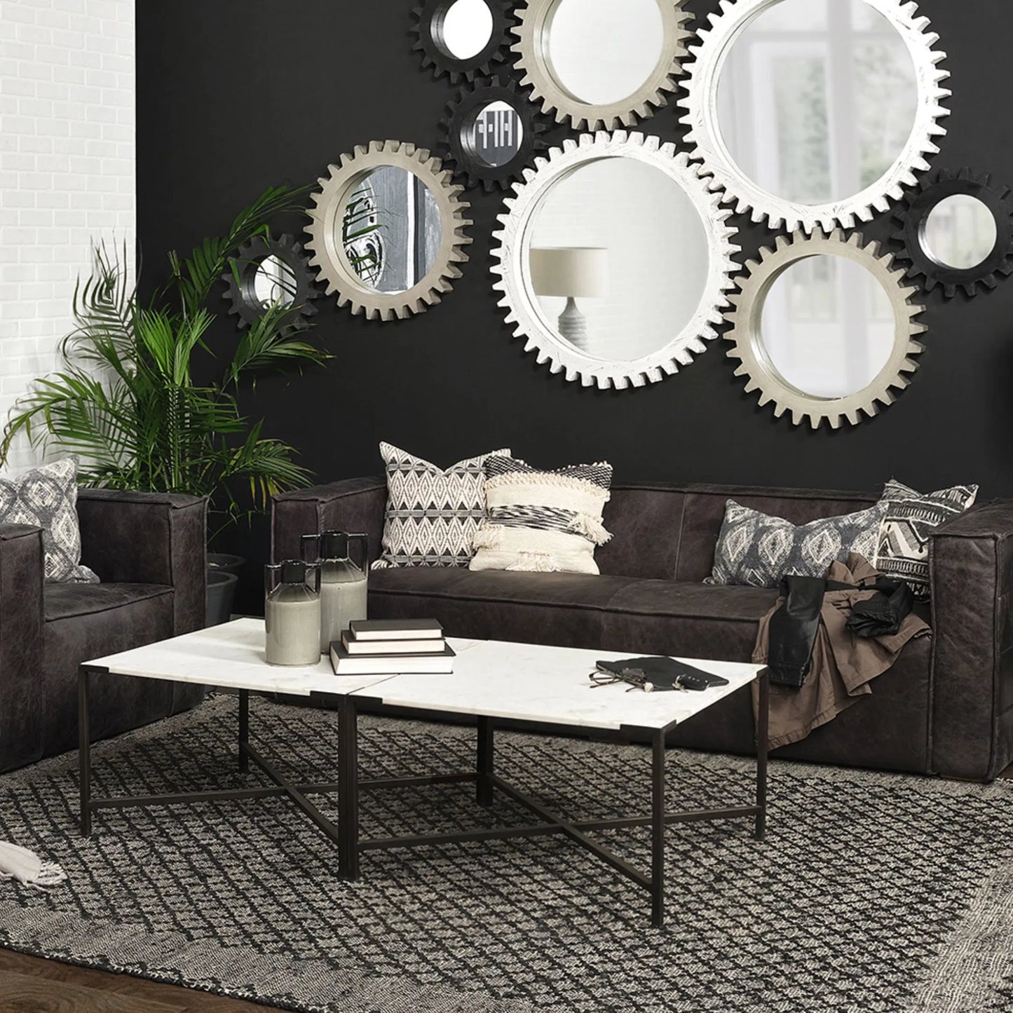 010 SR-387908 | Lifestyle | Lucas Coffee Table by Mercana in white, matte black. Made from marble, metal in a modern style.