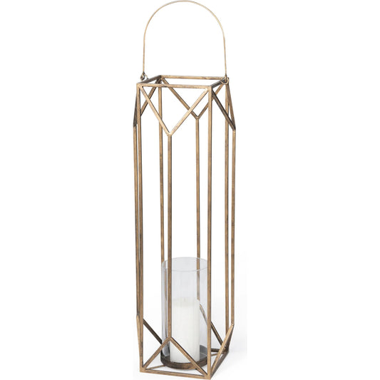 Ivy Geometric Cage Candle Holder Lantern by Mercana in gold. Made from unique in a modern style.