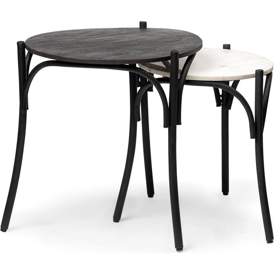 Etienne Table by Mercana in black wood, white marble. Made from unique in a eclectic & global style.