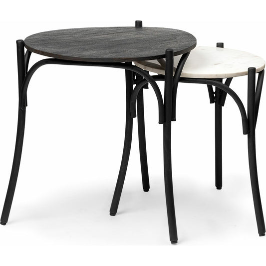Etienne Table by Mercana in black wood, white marble. Made from unique in a eclectic & global style.