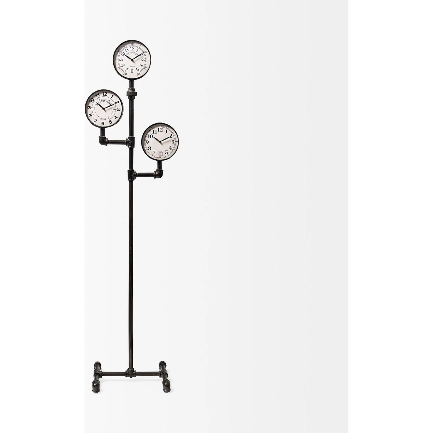 002 SR-387943 | Additional Silo | Trifect Iron Pipe Three Face Floor Clock by Mercana in black. Made from metal in a modern style.