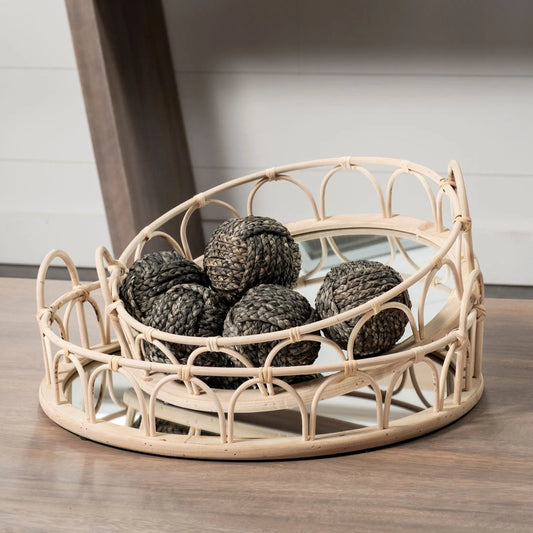 Leona Woven Mirrored Base Nesting Trays Set of Two by Mercana in natural. Made from unique in a transitional style.