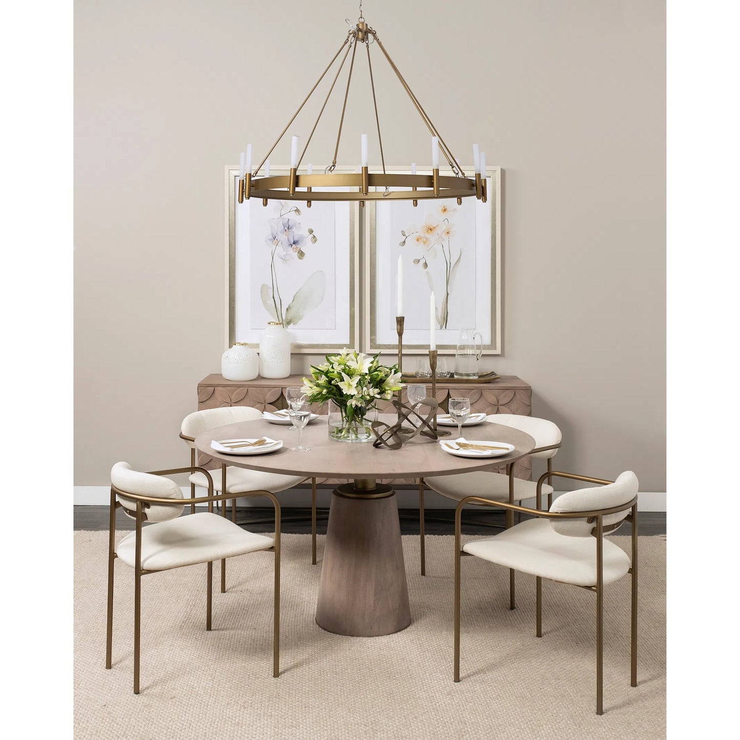 010 SR-387755 | Lifestyle | Parker Upholstered Dining Chair (Set of 2) by Mercana in white, gold. Made from fabric, metal in a modern style.