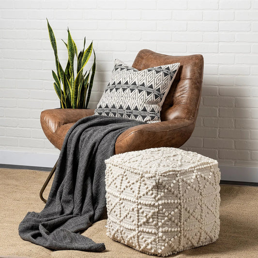 Leroy Pouf by Mercana in white. Made from fabric in a eclectic & global style.