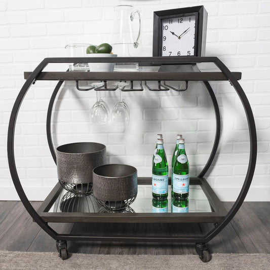 Chriselle Bar Cart by Mercana in black. Made from metal in a traditional style.