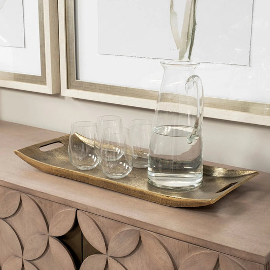 Drey Rectangular Tray by Mercana in gold. Made from unique in a modern style.