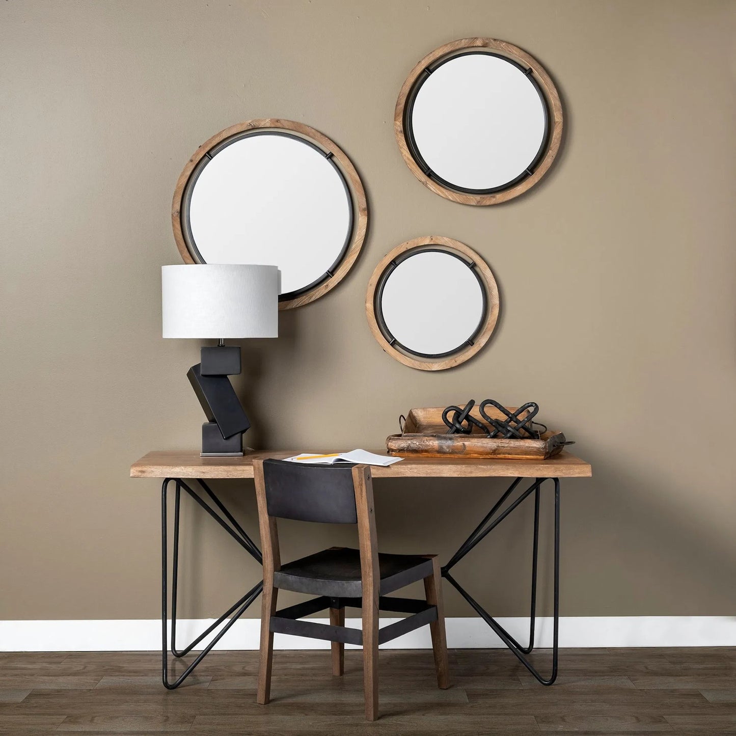 028 SR-387762 | Lifestyle | Papillion Office Desk by Mercana in light brown. Made from acacia wood in a modern style.