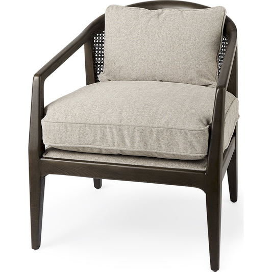 Landon Upholstered Accent Chair by Mercana in cream. Made from fabric, wood in a transitional style.