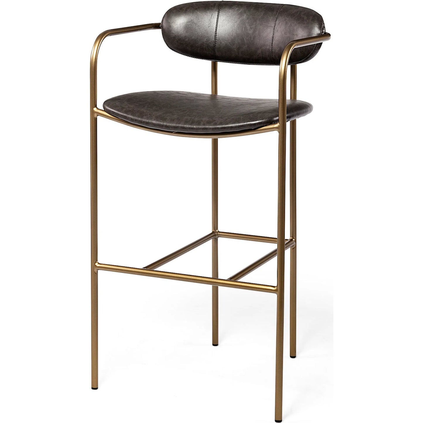 001 SI-1718043 | Primary Silo | Parker Leather Seat Bar/Counter Stool by Mercana in brown, gold. Made from faux leather, leather, metal in a unique style.