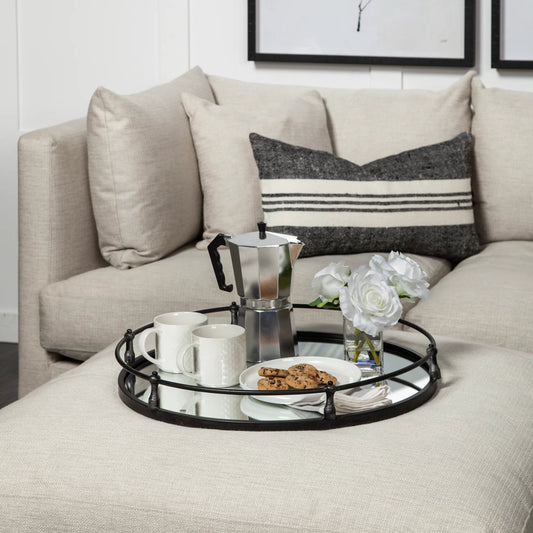 Kimbel Ed Base Round Tray by Mercana in silver. Made from unique in a traditional style.