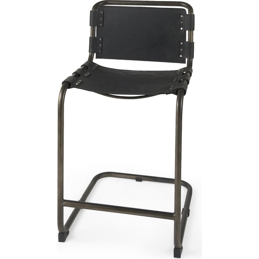 009 None | Unknown | Berbick Leather Seat Counter Stool by Mercana in black. Made from leather, iron in a modern style.