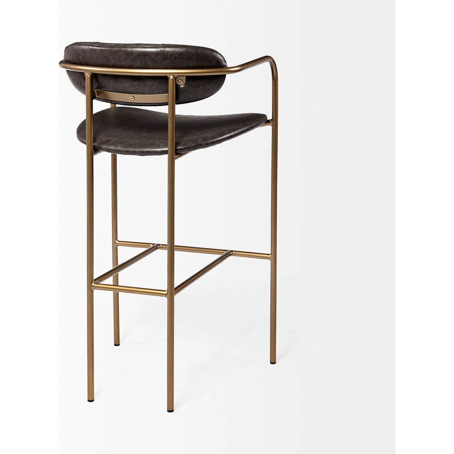 005 SI-1718043 | Closeup | Parker Leather Seat Bar/Counter Stool by Mercana in brown, gold. Made from faux leather, leather, metal in a unique style.