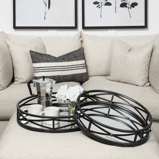 Piers Mirrored Round Trays Set of Two by Mercana in natural. Made from unique in a rustic style.