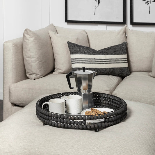 Decatur I Wooden Beaded Bottom Round Tray by Mercana. Made from unique in a coastal style.
