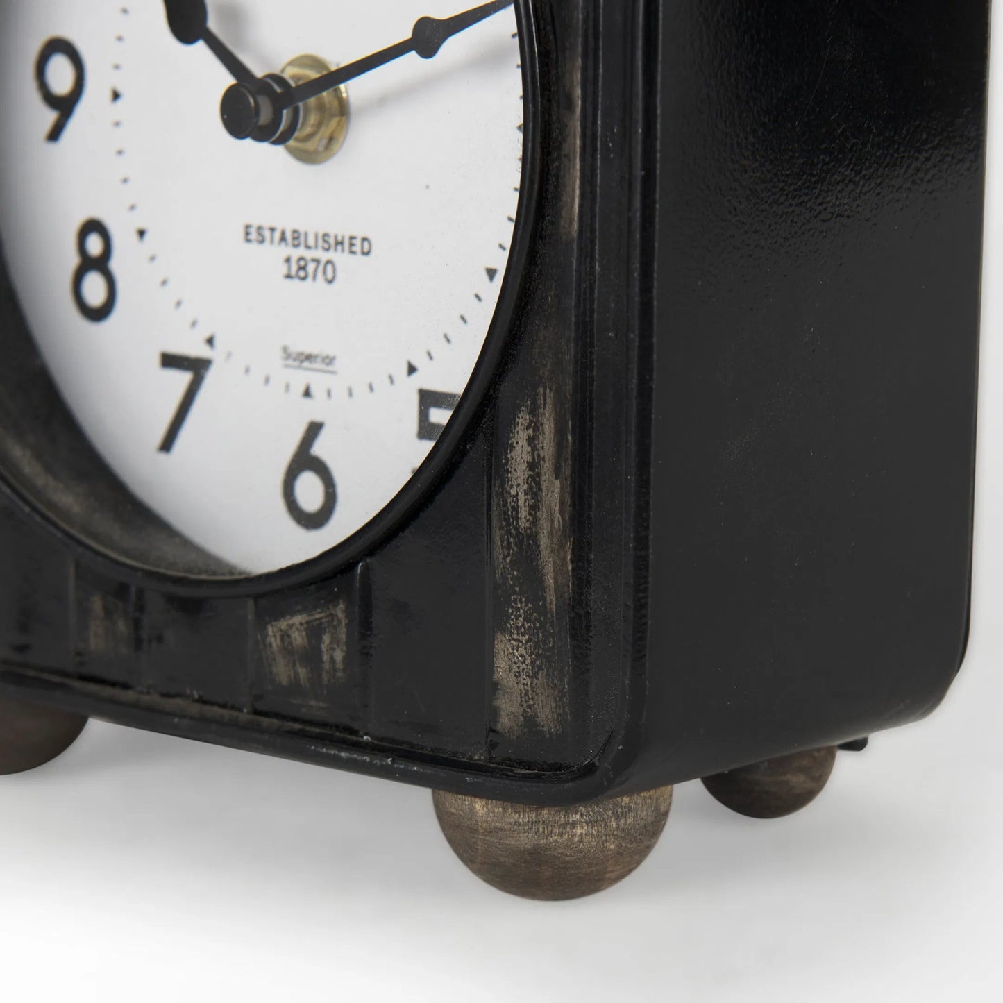 014 SI-2369560 | Closeup | Karl Table Clock by Mercana in black. Made from metal in a rustic style.
