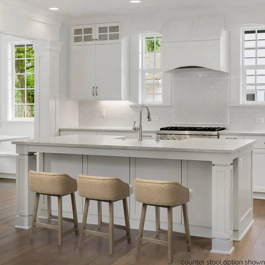 Monmouth Upholstered Seat Bar Stool by Mercana in cream, weathered brown. Made from wood, fabric, jute in a modern style.