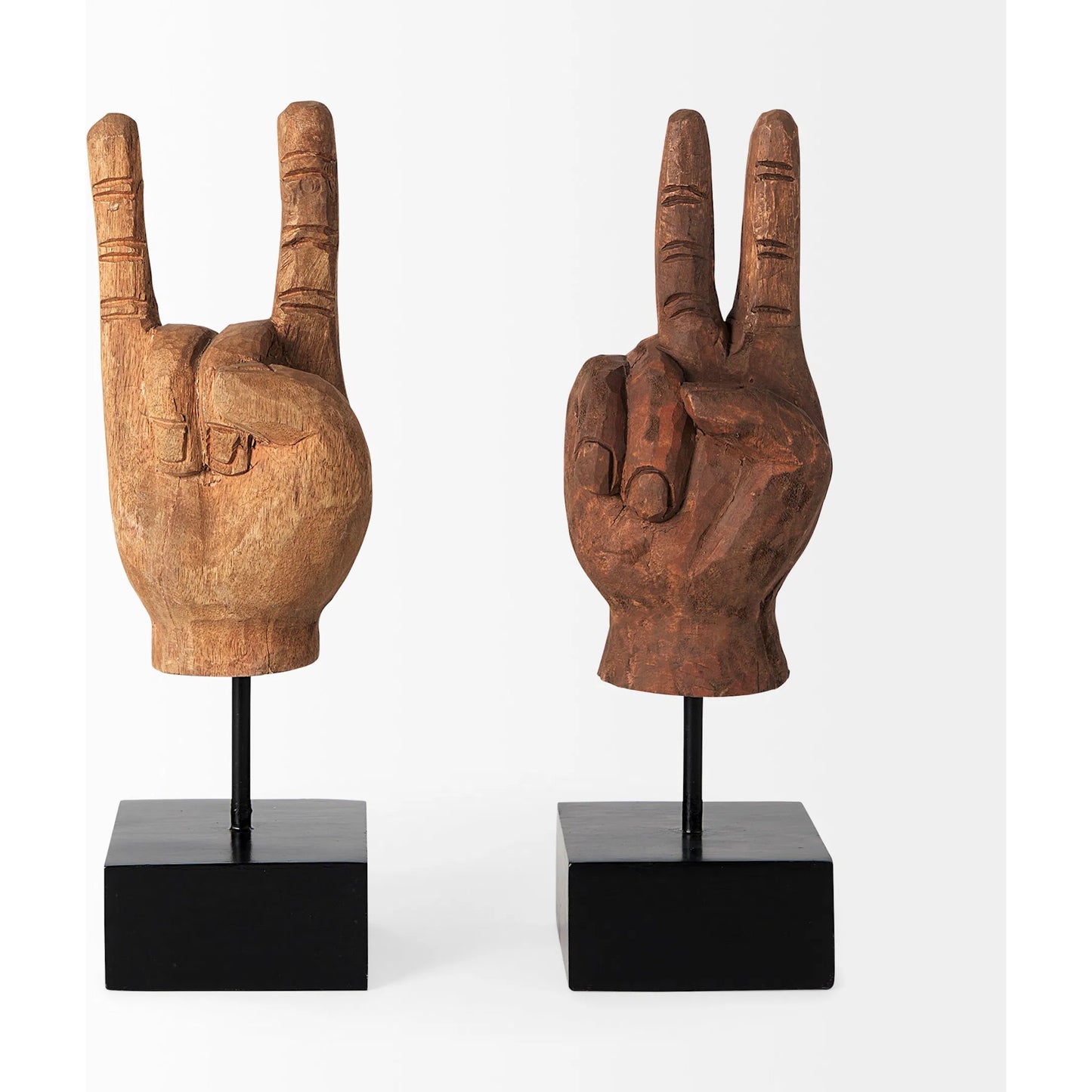 005 SR-815831 | Closeup | Saxum Wooden Carved Hang Loose Hand by Mercana in natural. Made from unique in a eclectic & global style.