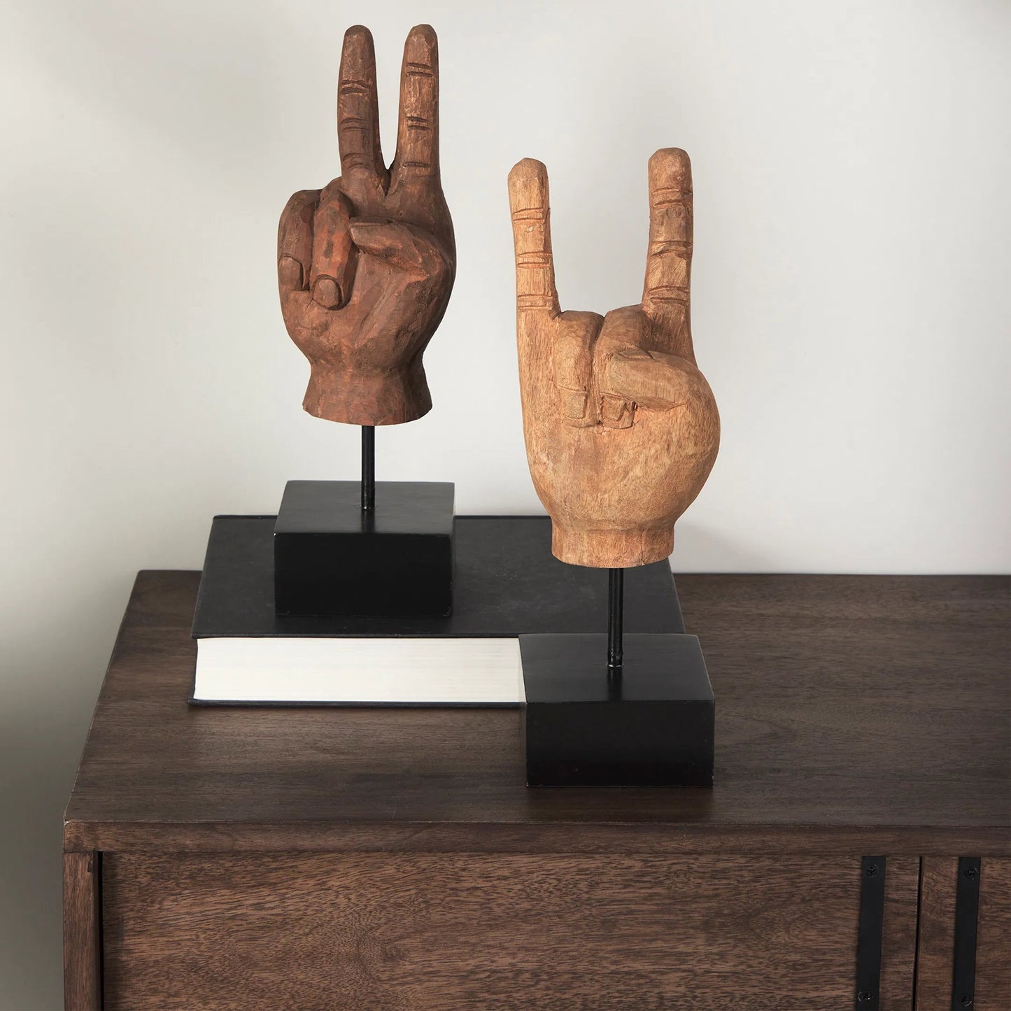 011 SR-815831 | Lifestyle | Saxum Wooden Carved Hang Loose Hand by Mercana in natural. Made from unique in a eclectic & global style.