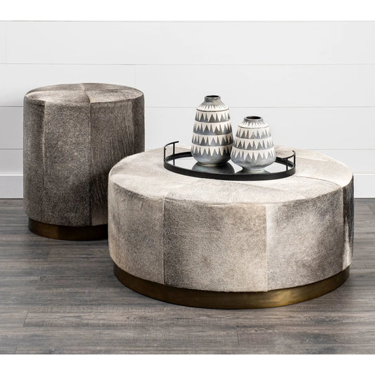 Zahavi Large Round Ottoman by Mercana in natural. Made from unique in a modern style.