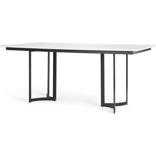 Tanner Rectangle Dining Table by Mercana in white. Made from metal, marble in a transitional style.