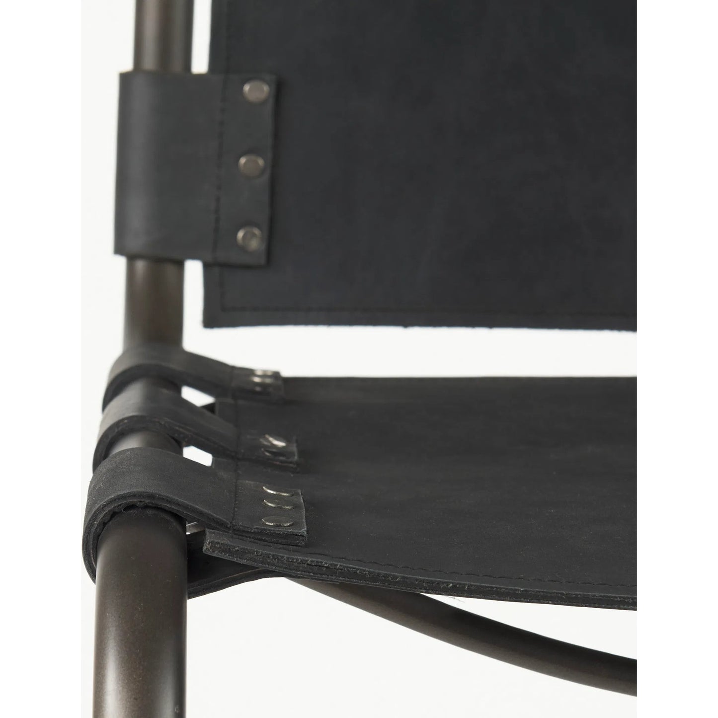 121 SI-1717929 | Closeup | Berbick Leather Seat Bar Stool by Mercana in black. Made from leather, iron in a rustic style.