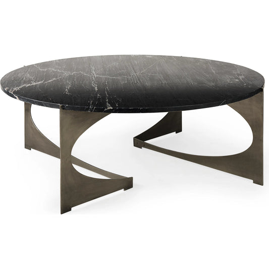 Reinhold Round Coffee Table by Mercana in black. Made from metal in a modern style.