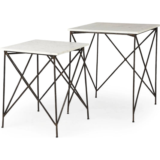 005 None | Unknown | Lorlei End Tables by Mercana in white. Made from stone in a transitional style.