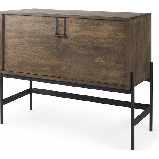 005 None | Unknown | Glenn Accent Cabinet by Mercana in dark brown. Made from metal, wood in a traditional style.