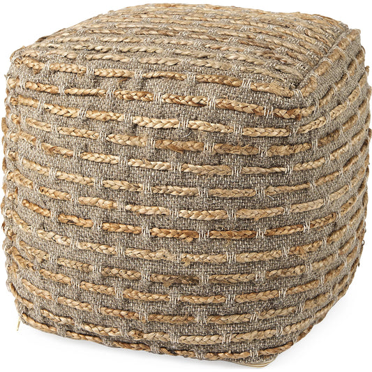 Binita Pouf by Mercana in brown, gray. Made from fabric in a rustic style.