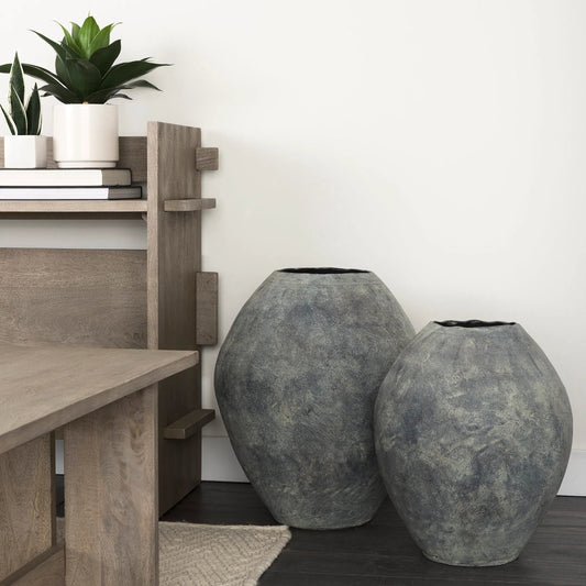 Gobi Oval Vase by Mercana in gray. Made from ceramic in a rustic style.