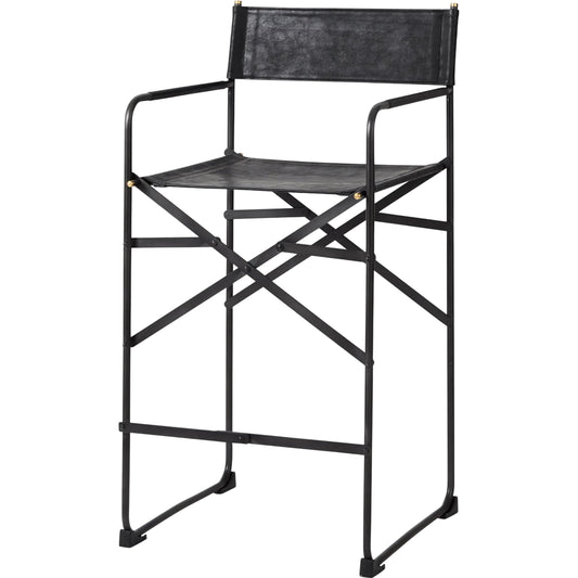 Direttore Leather Counter Stool by Mercana in black. Made from metal in a traditional style.